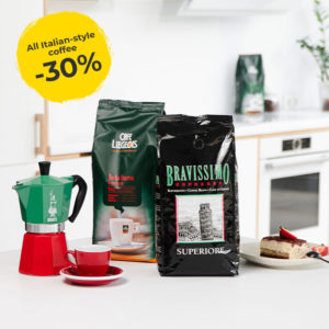 Italian-style espresso coffee beans and ground coffee