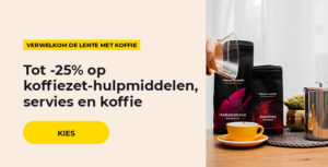 Tot -25% op koffiezet-hulpmiddelen, servies en koffie