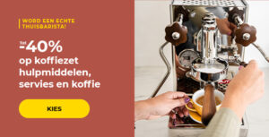 Tot -40% op koffiezet-hulpmiddelen, servies en koffie