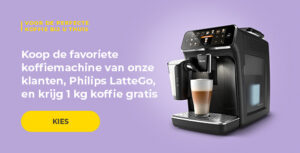 Koop de favoriete koffiemachine van onze klanten, Philips LatteGo, en krijg 1 kg koffie gratis