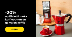 -20% op Bialetti moka koffiepotten en gemalen koffie
