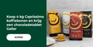 Koop 4 kg Caprissimo koffiebonen en krijg een chocoladetablet Galler.