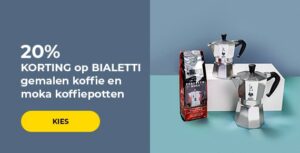 -20% op BIALETTI gemalen koffie en moka koffiepotten