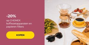 -20% op CHEMEX koffiezetapparaten en papieren filters