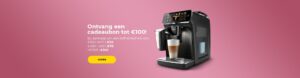 Ontvang een cadeaubon tot €100 bij aankoop van een koffiemachine van meer dan €500.