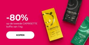"Een geweldige aanbieding bij aankoop van twee verpakkingen! -80% op de tweede CAPRISETTE koffie van 1 kg"