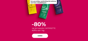 "Een geweldige aanbieding bij aankoop van twee verpakkingen! -80% op de tweede CAPRISETTE koffie van 1 kg"