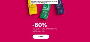 "Een geweldige aanbieding bij aankoop van twee verpakkingen! -80% op de tweede CAPRISETTE koffie van 1 kg"
