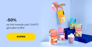 -50% op het tweede pak CHiATO gemalen koffie