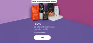 -30% op alle koffiebonen en gemalen koffie
