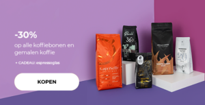 -30% op alle koffiebonen en gemalen koffie